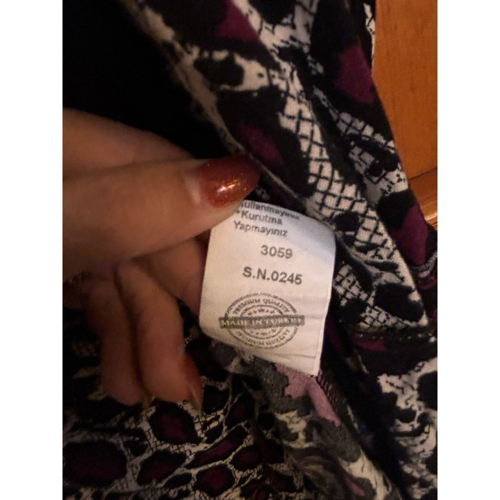 Bagiza Animal Print Maxi Dress Women’s 46 XL Purple Black Leopard Button Front - Picture 7 of 8